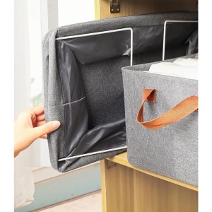 Cutie de Depozitare Tip Cos, Flippy, Material Textil, Pliabila, 47x28x20 cm, 35 l, Cadru Metalic, cu Manere, Maro - Img 2