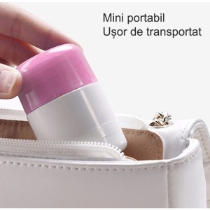 Cutie Pastile Multifunctionala, Flippy, 4 in 1, Pahar Apa, Taiere, Sfaramare, Depozitare, Compact, ABS cu Lama din Inox, Alb/Roz, 8.7x6.2x4.1 cm - Img 7