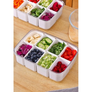 Cutie pentru Depozitare Alimente, Flippy, 8 Compartimente cu Capac, Material PET+PP, 29 x 20 x 9 cm, Alb/Transparent - Img 6