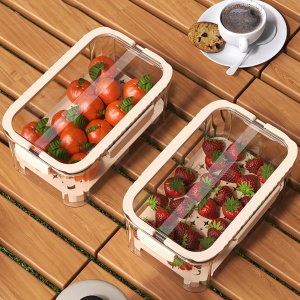 Cutie pentru Depozitare Alimente, Flippy, de Uz Casnic, 2 Compartimente, Zona pentru Gheata, Mentinere Fresh, cu Maner, Material PET, 23x15x10.8 cm, Bej - Img 3
