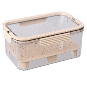 Cutie pentru Depozitare Alimente, Flippy, de Uz Casnic, 2 Compartimente, Zona pentru Gheata, Mentinere Fresh, cu Maner, Material PET, 23x15x10.8 cm, Bej - Img 1