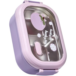 Cutie pentru Pranz sau Gustari, Flippy, cu Doua Compartimente, pentru Copii si Adulti, Etansare, PP, Perfect pentru Scoala si Birou, 1000 mL, 22.5x14.5x8 cm, Mov - Img 7