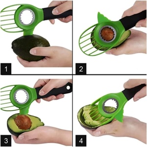 Cutit 3in1 pentru Avocado, Flippy, Cutit, Scoatere Miez si Feliator Pulpa, din PP si Otel Inoxidabil, Negru/Verde - Img 4