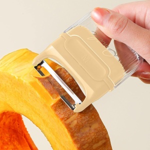 Decojitor/Curatator manual de legume si fructe, Flippy, portabil, cu magnet, doua lame, Inox, Galben, 6.7x6x1.6 cm - Img 3