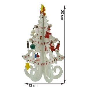 Decoratiune Craciun, Brad, Alb, 6 cavitati cu ornamente, 12 cm x 20 cm, Lemn, Flippy - Img 9