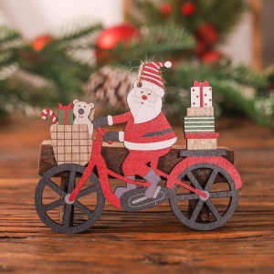 Decoratiune de Craciun din Lemn, Flippy, cu Snur pentru Agatare in Brad, Model Mos Craciun pe Bicicleta, 10.3x11.5x0.5 cm, Multicolor - Img 2