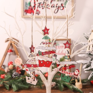 Decoratiune de Craciun din Lemn, Flippy, cu Snur pentru Agatare in Brad, Model Brad de Craciun si Om de Zapada, Scris We Wish You A Merry Christmas, 17x12.8x0.4 cm, Multicolor - Img 7