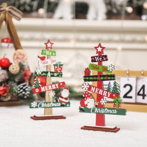Decoratiune de Craciun din Lemn, Flippy, pentru Masa, Scris We Wish You A Merry Christmas, Model Bradut, 21.5x12.2x4 cm, Multicolor - Img 9