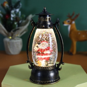 Decoratiune Luminoasa, Flippy, Felinar de Craciun, cu Lumina LED, Ornament Model Lampa cu Ulei Mos Craciun, cu Maner, 14x7x6 cm, Negru - Img 3
