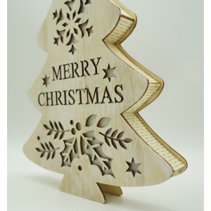 Decoratiune luminoasa, model de Brad cu inscriptie Marry Christmas, alb, lungime: 19 cm, latime: 3 cm, inaltime: 22 cm, lemn, interior/exterior - Img 3