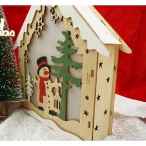 Decoratiune luminoasa, model de Casa cu Om de zapada, maro, lungime: 18 cm, latime: 5 cm, inaltime: 21 cm, lemn, interior/exterior - Img 3