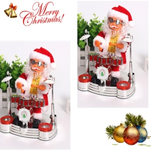 Decoratiune Mos Craciun, Flippy, Animat, care Canta si Danseaza, cu Tobe, Imbracat Festiv, 20x17 cm Inaltime, Rosu - Img 3