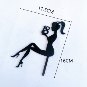 Decoratiune Topper pentru Tort, Flippy, Model Fata 18 Ani, Dimensiuni 16x11.5 cm, Tematica Majorat, Negru - Img 5