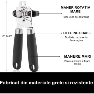 Desfacator de conserve multifunctional Flippy, Otel inoxidabil, Maner antialunecare, ergonomic, rezistent la rugina, usor de utilizat, 21.6 x 6 cm, argintiu - Img 3