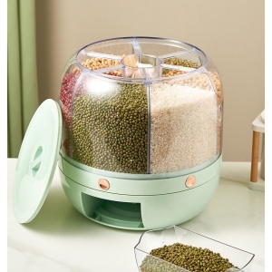 Dozator de cereale Flippy, rotativ 360, 6 compartimente, capacitate 6 L, rezistent la umezeala, inchidere etansa, verde deschis - Img 5