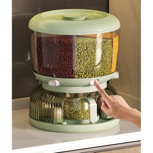 Dozator Etajat de Cereale Flippy, Rotativ 360, 6 Compartimente, Capacitate 10L, Cofraj Special pentru Oua, Vas pentru Scurgerea Cerealelor, 35x27.5 cm, Verde - Img 2