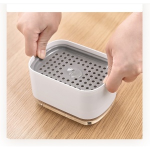 Dozator Flippy, Dispenser 2 in 1 pentru Detergent Lichid de Vase sau pentru Obiecte Sanitare cu Suport pentru Burete de Bucatarie , 8.6 x 14.5 x 10 cm, capacitate 300 ml, alb - Img 5