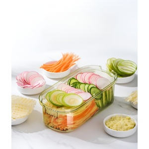 Feliator Multifunctional, Flippy, 6 in 1, pentru Fructe si Legume, 9 Piese, Maner, Lame de Inox, Recipient Stocare, Protectie Mana, ABS, 35x12x9.4 cm, Verde - Img 4