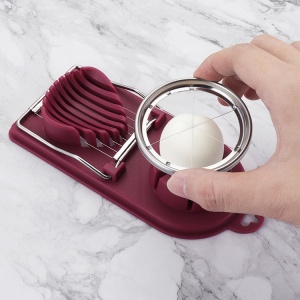 Feliator multifunctional Flippy pentru oua, mozzarela, fructe, 2 forme de feliere, agatatoare, 20 cm, Visiniu - Img 4