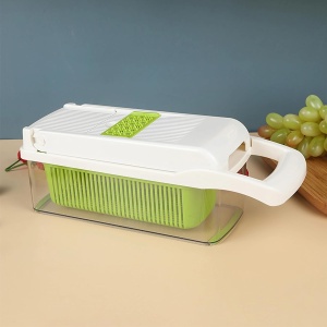 Feliator Multifunctional, Flippy, Razatoare, 8 in 1, pentru Fructe si Legume, 10 Piese, Lame de Inox, Recipient Stocare, Separator Oua, Protectie Mana, ABS, 67.5x38.5x49.5 cm, Verde/Alb - Img 4