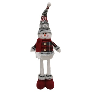 Figurina Decorativa, Pentru Craciun, Flippy, Om de Zapada, Picioare Telescopice, Inaltime Reglabila 44-54cm, Caciula cu Fugi, Rosu/Gri - Img 5