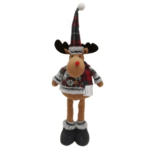Figurina Decorativa, Pentru Craciun, Flippy, Ren, Picioare Telescopice, Inaltime Reglabila 44-54cm, Bluza cu Fulgi, Rosu/Gri - Img 5