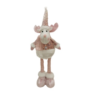 Figurina Decorativa, Pentru Craciun, Flippy, Ren, Picioare Telescopice, Inaltime Reglabila 44-54cm, Bluza cu Paiete, Roz - Img 5