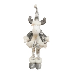 Figurina Decorativa, Pentru Craciun, Flippy, Ren, Picioare Telescopice, Inaltime Reglabila 52- 82 cm, Pantaloni Luciosi, Alb/Argintiu - Img 7