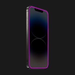 Folie de Sticla Securizata pentru Apple iPhone 15 Pro Max, Flippy, Luminous, Margine Fosforescenta Neon din Silicon, Mat, Anti-Amprenta, Protectie Completa, 9H, Violet - Img 2