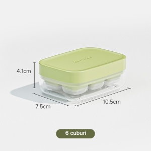 Forma pentru gheata cu presa Flippy, din silicon alimentar, 6 cuburi, caserola pentru depozitare, usor de folosit si curatat, 10.5 x 7.5 x 4.1 cm, verde - Img 2