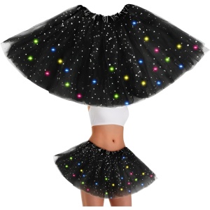 Fusta LED pentru Copii, Flippy, Tutu de Balet pentru Fetite cu Luminite Multicolore Incorporate, Model Stelute, 30 cm Lungime, Negru - Img 3