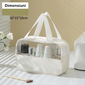 Geanta cosmetice Flippy, pentru voiaj sau organizare, material PVC/textil, impermeabila, portabila, 26 x 15 x 10 cm, alb - Img 5