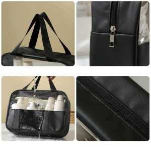 Geanta cosmetice Flippy, pentru voiaj sau organizare, material PVC/textil, impermeabila, portabila, 30X21X12 cm, negru - Img 3