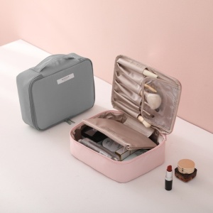 Geanta de Calatorie, Flippy, pentru Cosmetice si Articole de Toaleta, Material Impermeabil, 2 in 1, Portfard Interior Detasabil, 23 x 16 x 8 cm, Gri - Img 2