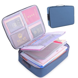 Geanta Flippy pentru Depozitare Acte si Documente, Facturi, Carduri, cu Cod de Securitate, 2 Compartimente, Impermeabila, 37 x 10.5 x 27 cm, Albastru Marin - Img 5
