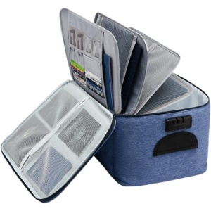 Geanta Flippy pentru Depozitare Acte si Documente, Facturi, Carduri, cu Cod de Securitate, 5 Compartimente, Impermeabila, 37 x 20 x 27 cm, Albastru - Img 1