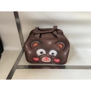 Geantă Frigorifică, Flippy, cu Desene Animat 3D, Portabilă pentru Copii, de Prânz, din Pânză Oxford, 27.5x18x20 cm, Model Ursulet, Maro - Img 2