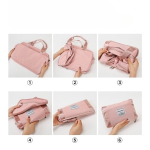 Geanta Pliabila, Flippy, pentru Voiaj, Buzunare Multiple, de Mana, Impermeabila, Material Textil, Capacitate 8 Kg, Dimensiune Deschisa 42x28x10 cm, Roz - Img 5