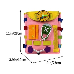 Ghiozdan Montessori, Flippy, pentru Copii 2-6 ani, Fidget Pop, cu Catarame si Fermoare, Jucarii Senzoriale, Activitate de Invatare prin Joc, Roz, 0.25 kg, 28x10x23 cm - Img 4