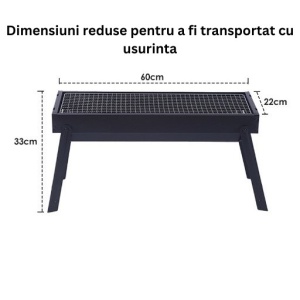 Gratar Portabil, Flippy, Confectionat din Metal, pentru Picnic, Gradina, Terasa, Camping, Dimensiuni Reduse, 60x22x23 cm, Negru - Img 8