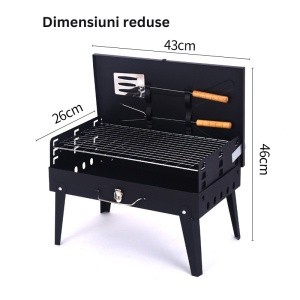Gratar Portabil, Flippy, Pliabil, Tip Servieta, cu Accesorii pentru Gatit Incluse, Confectionat din Metal, 46x43x26 cm, Negru - Img 7