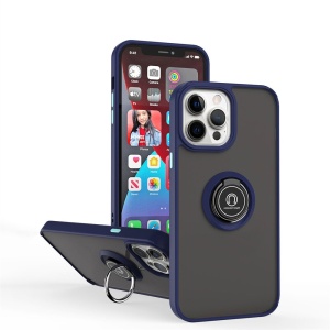 Husa Anti Fall Metal Bracket pentru Apple iPhone 12/ 12 Pro, Rezistenta la socuri, Margini colorate, Cu inel de prindere magnetic, Flippy, Albastru - Img 2