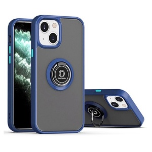 Husa Anti Fall Metal Bracket pentru Apple iPhone 14 Pro Max, Rezistenta la socuri, Margini colorate, Cu inel de prindere magnetic, Flippy, Albastru - Img 1