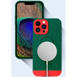 Husa Armor Design cu Stand pentru Apple iPhone 14 Pro Max Verde/Rosu, Suport Auto Magnetic, Protectie Antisoc, Flippy - Img 2