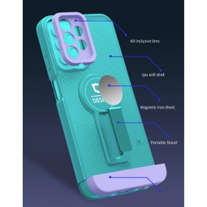 Husa Armor Design cu Stand pentru Samsung Galaxy A13 4G, Blue/Mov, Suport Auto Magnetic, Wireless Charge, Protectie Antisoc, Flippy - Img 4