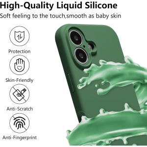 Husa de Protectie, Flippy, pentru iPhone 16 Plus, Liquid Silicone, cu Microfibra pe Interior, Protectie Antisoc, Compatibil Incarcare Wireless, Verde - Img 6