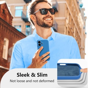 Husa de Protectie, Flippy, pentru iPhone 16 Plus, Liquid Silicone, cu Microfibra pe Interior, Protectie Antisoc, Compatibil Incarcare Wireless, Albastru - Img 2