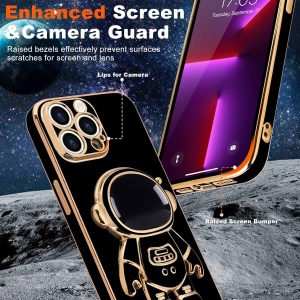 Husa de Protectie TPU 2in1, Flippy, pentru Apple iPhone 15 Pro Max, Astronaut cu Suport, Antisoc, Rezistenta la Impact, Protectie Camera, Negru - Img 4
