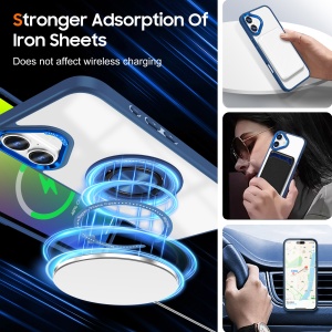 Husa de Protectie TPU, Flippy, pentru iPhone 16 Plus, cu Incarcare Wireless, Tehnologie Magsafe, Inel Magnetic Rotativ cu Functie de Suport, Transparent-Albastru Inchis - Img 4