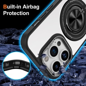 Husa de Protectie TPU, Flippy, pentru iPhone 16 Pro Max, Anticadere, cu Incarcare Wireless, Tehnologie Magsafe, Inel Magnetic Rotativ cu Functie de Suport, Transparent-Negru - Img 2